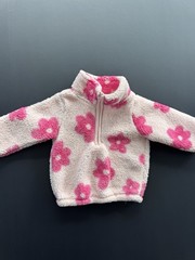 Carter’s Girls 12M Fleece Jacket 1/4 Zip Floral White Pink Long Sleeve