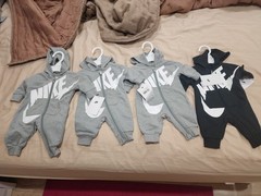 Newborn Hooded One-Piece Coverall 4-Pack Cotton Jersey Logo Gray/Black