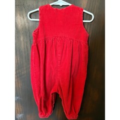 Vintage Red Corduroy Romper Heart Buttons Sleeveless Bubble Jumpsuit 18 Months