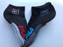 3 Pairs Fila Ankle Socks 2 Sizes 6-8 & 9-11 Assorted Black Cushioned+Band NEW