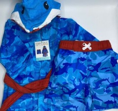 Boys Size 3/4 Saint Eve 2-Piece Shark Beach Cover Up & Swim Trunks Set Blue