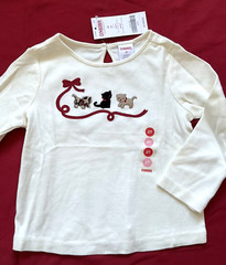 NWT Gymboree 2007 GLAMOUR KITTY Holiday Ivory Red Ribbon Kitten Top shirt 18-24