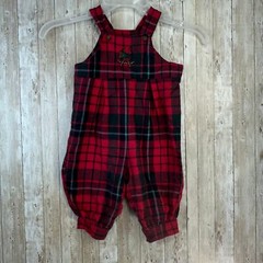 VTG Heartstrings Overalls Baby 6/9 Months Red Tartan Plaid Boat Cars USA 90s