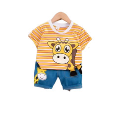 Kids Boys Giraffe Cartoon Tee and Shorts 2PCS Set Toddler Cotton Sport Suit