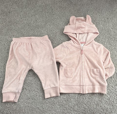 Carter’s Pink Bunny Animal Print Hooded Zip Hoodie & Pants Set 6-9 Months