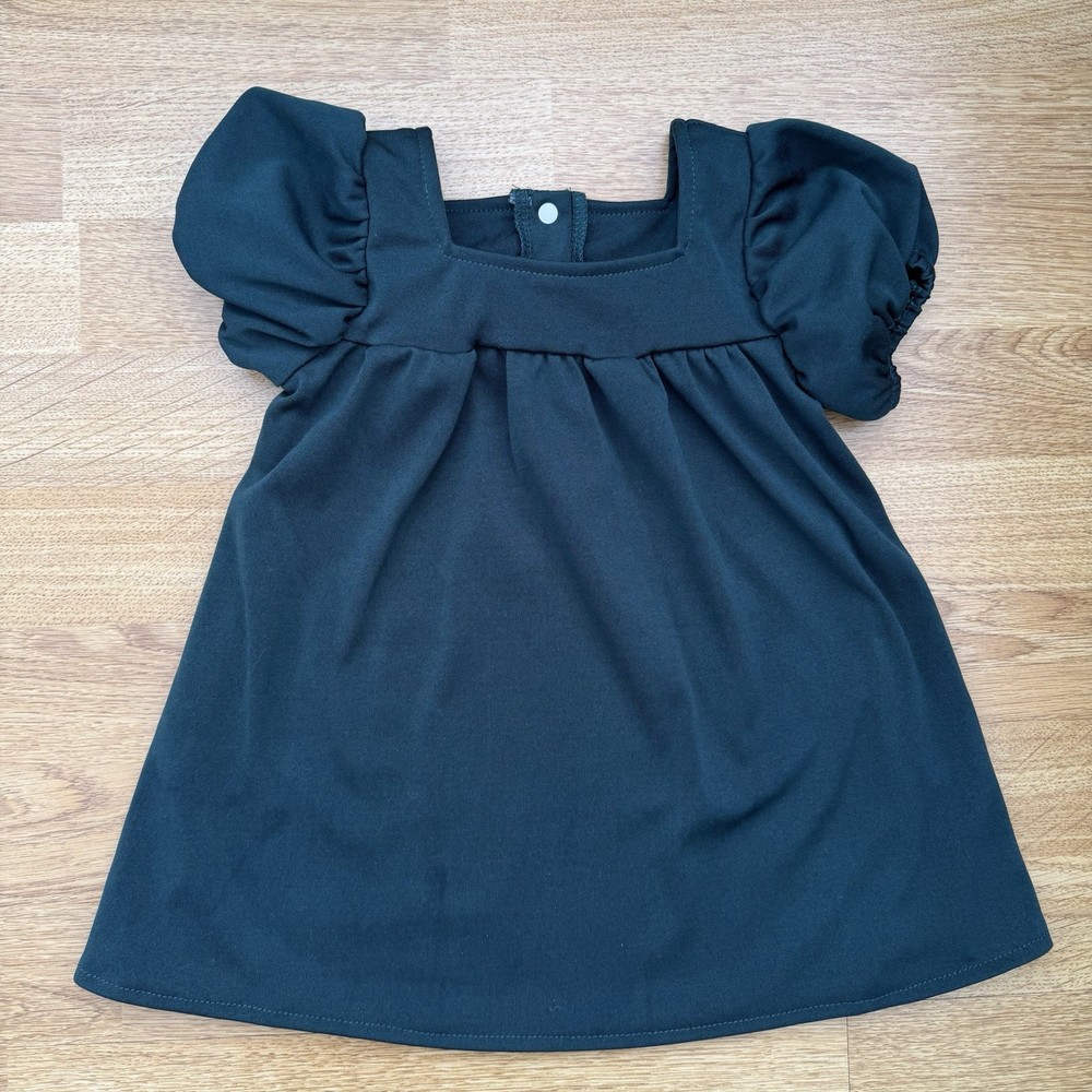 Baby Girl Dark Green Puff Sleeve Square Neck Dress / Top 9-12 Months 74cm