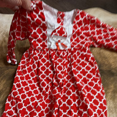 Smocked A Lot Geometric Red White Girls Fit & Flare Dress 9M Long Sleeve Bow