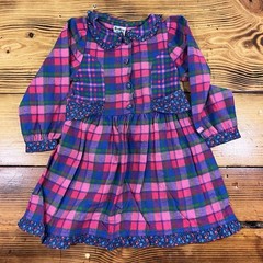 Vintage OshKosh Pink Blue Soft Plaid Long Sleeve Dress Size 4 Cotton Button
