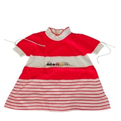 Rare Vintage 1950’s Renzo Knit Baby Girl Dress Orange White Italian M 6-12 mo