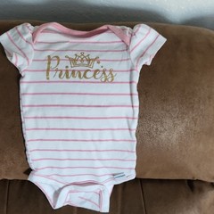 Gerber Pink/White Stripe Princess Glitter Cotton Knit Snap Bodysuit 0-3M