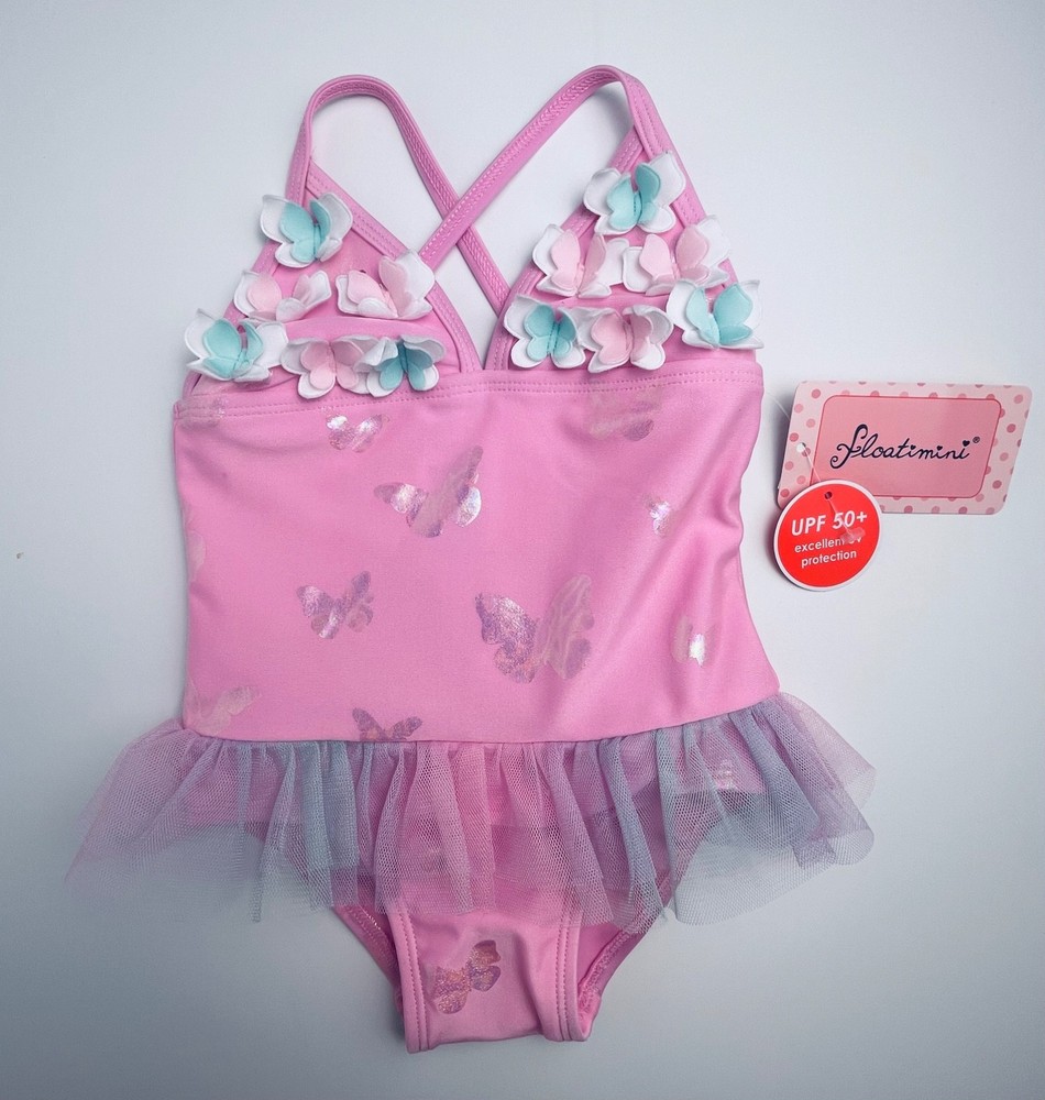 NWT Toddler Girls Floatimini tutu swimsuit 2T 3T 4T pink sparkle 3D butterfly