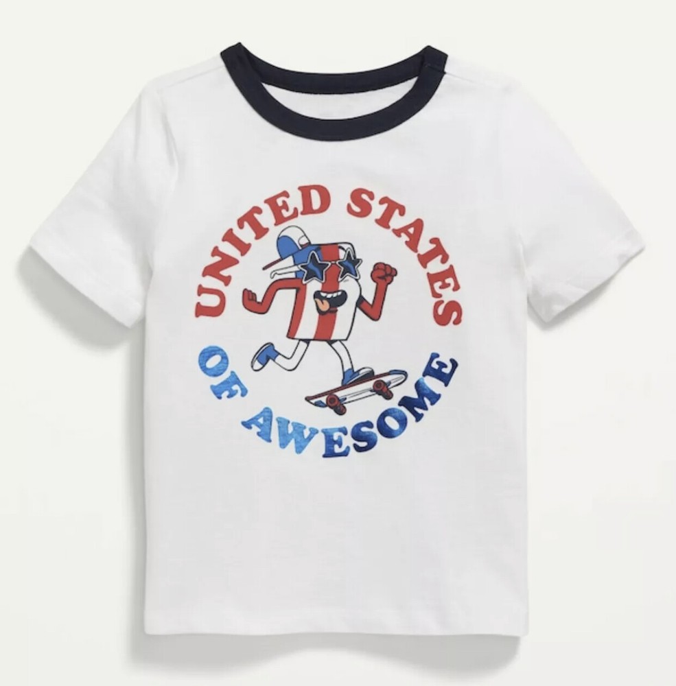 Old Navy Toddler Size 3T ~ United States ~ White Short Sleeve T-Shirt Tee .. USA