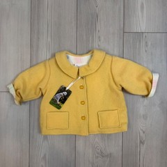 Terricloth Baby Jacket 6M Yellow 100% Wool Vintage Style Peter Pan Collar NWT