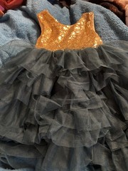 Girls 18/24 months Gold/Green Sequin Tulle Tutu Dress V-Neck Sleeveless