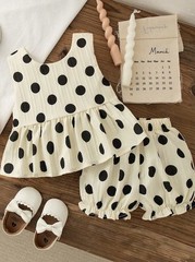 Girls 3T Ivory & Black Polka Dot Sleeveless Top & Bloomers 2-Piece Outfit Set