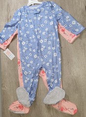 Carter’s Footed Cotton Sleeper Pajamas Set of 2 Baby Girl Size 18M Blue Pink NWT