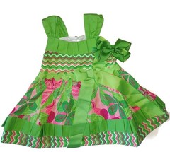 Mud Pie Little Sprout Green Pink Sun Dress Ribbon Size 9-12 Months