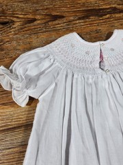 VTG Will’beth White Smocked Dress Delicate Rose Girl 24 Months Baptism Heirloom