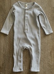 Quincy Mae Organic Cotton Ribbed Romper Coverall Gray Cream Stripe Unisex 3-6m
