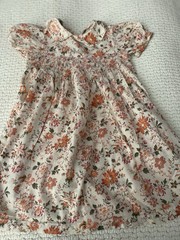 CORNELLOKI GIRLS DRESS SIZE 2 IVORY PEACH GREEN SMOCKED WITH REAR BUTTONS