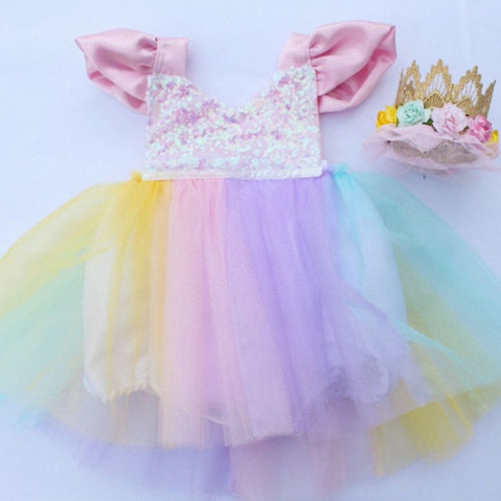 Newborn Baby Girl sequined lace chiffon Dress Party Travel Performance costumes