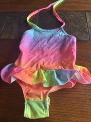 NEON 80’s vintage one piece bathing suit 3T -RN 14329 Ruffle Colorful-1 Owner