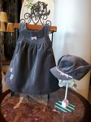Gymboree 2010 Sweet Paris elephant gray velour jumper dress pageboy hat 3-6