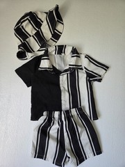 3pc Boys Baby Shorts Set 9-12M Black/White Striped Shirt Shorts Hat