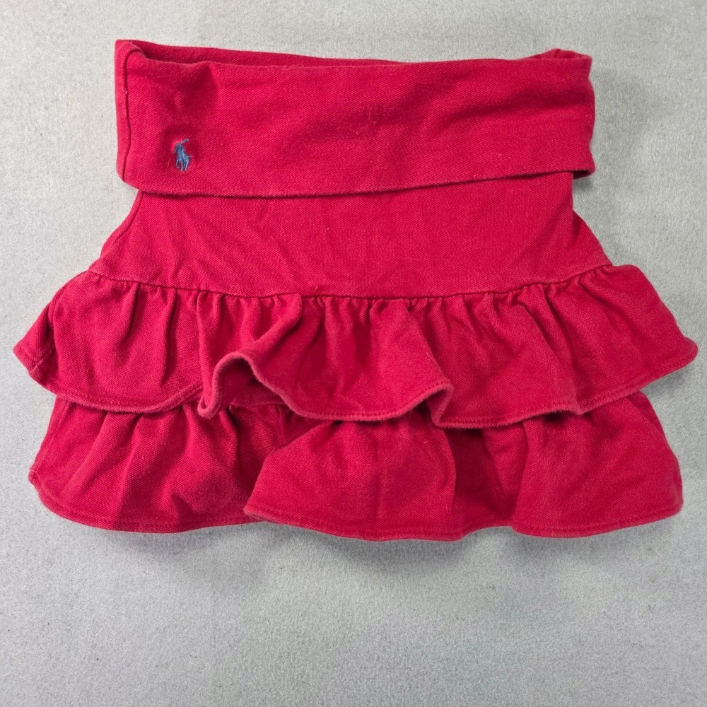 Ralph Lauren Toddler Girls Red Ruffle Mini Skirt Pique Cotton Size 3T Pony Logo