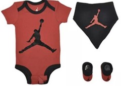 Air Jordan Baby Set Bodysuit Bandana Bib & Booties Size 0-6 Month Red & Black