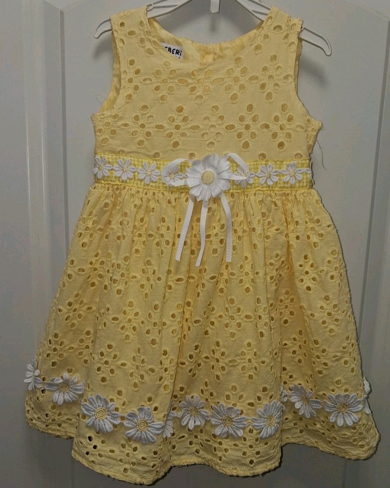 Blueberi Boulevard Girls Yellow Floral Sundress Strappy Square Neck Bow Sz 6