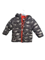 Wonder Nation 5T Toddler Dinosaur Puffer Jacket Grey Fleece Lined Size 5 Coat