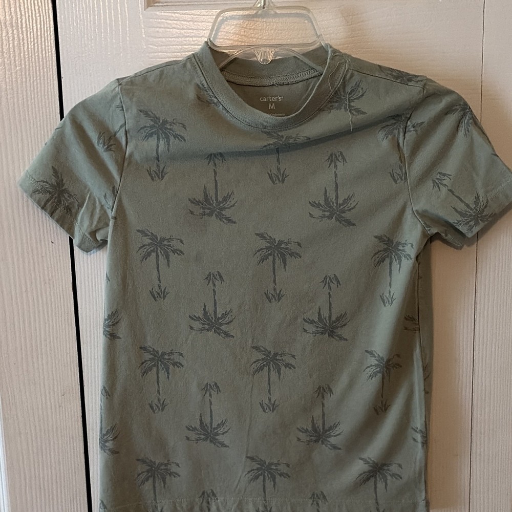 Carter’s Boys M Green Palm Tree Tropical Cotton Crew Neck Short Sleeve T-Shirt