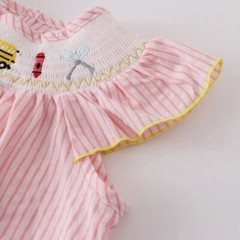 Boutique Back to School Apple School Bus Girls Pink Embroidered Smocked Dress