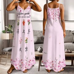 Personalized Mom Grandma Birth Flower Maxi Dress Custom Floral Mother’s Day Gift