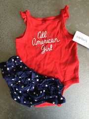 NWT Carters All American Girl bodysuit star bloomer short set 3 months July 4th