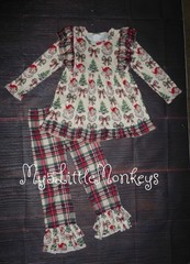 NEW Boutique Christmas Santa Girls Ruffle Tunic Plaid Pants Outfit Set