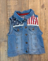 Nannette Kids Denim Vest Girls 4T 5T American Flag stars and Stripes