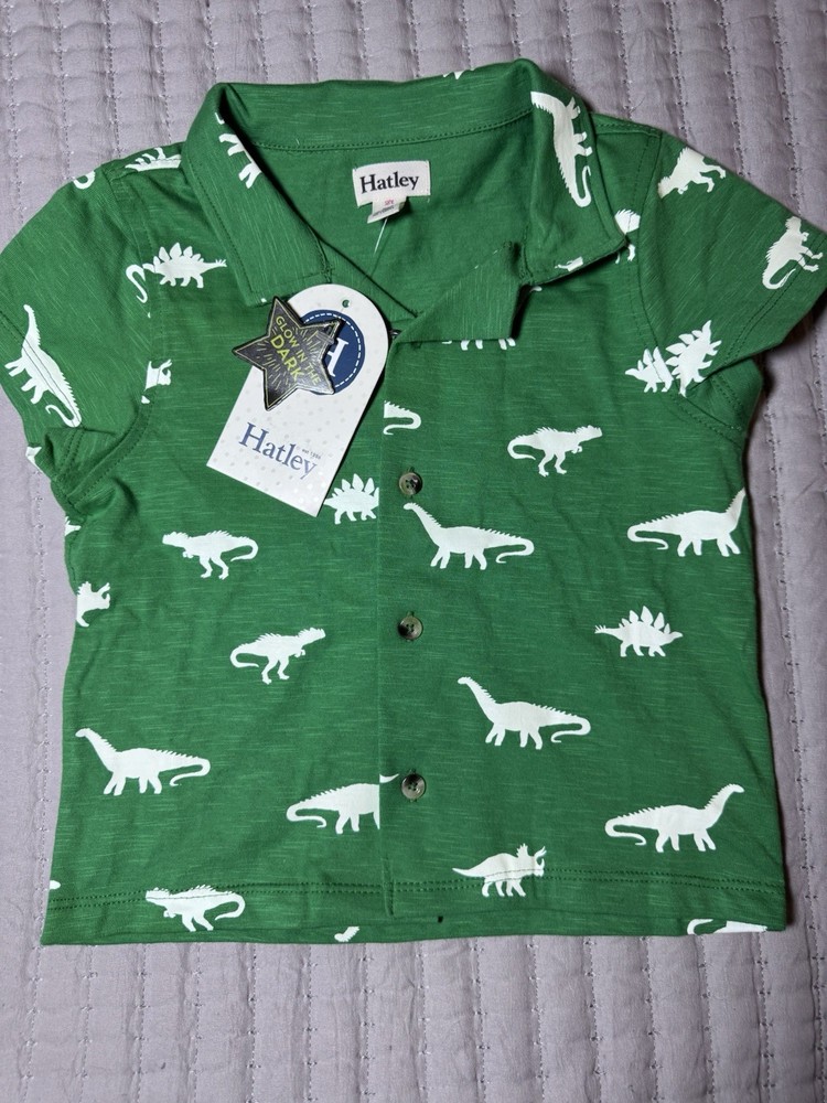 Hatley 2t Glow In The Dark Dinosaur Short Sleeve Button Down Shirt NWT