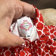 Smocked A Lot Geometric Red White Girls Fit & Flare Dress 9M Long Sleeve Bow