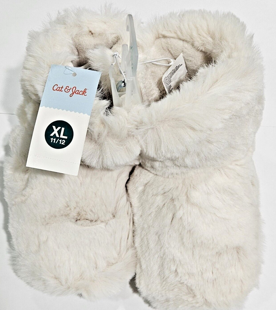 Cat & Jack Toddler Girls Cream Ivory Dallas Fur Bootie Slippers Sizes XL 11-12