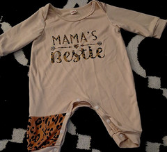 Beige “Mama’s Bestie” Leopard Print One-Piece Romper 3 Months Long Sleeve