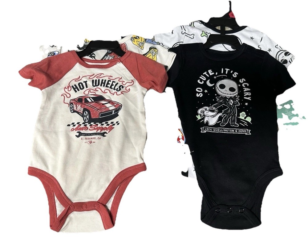 Boys bodysuit Sets Size 12M Hot Wheels & Nightmare Before Christmas Lot Of 4