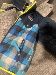 multicoloured blue Patagonia lined toddler winter coat
