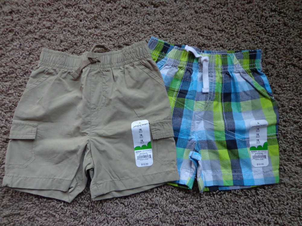 JUMPING BEANS boy’s sz 18 months NWT cotton shorts (2) brown/green/white/blue