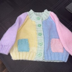 Baby clothes Cardigan 3-6 Months. Brand New. Hand Knitted. Rainbow Colours