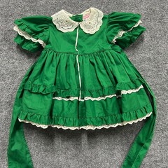Martha’s Miniatures Dress Girls Size T3 Green Eyelet Lace Ruffle Vintage USA