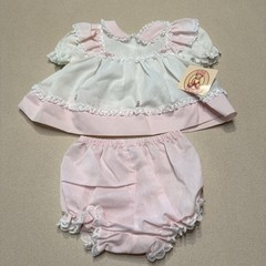 New Vtg Little Precious Baby 2 Pc 3-6 M Outfit Bloomers Bottoms pink Rose lace
