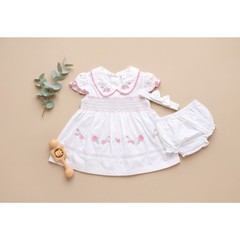 Baby Girl Smocked Floral Dress Bloomers Headband Embroidered Size 3 6 Months NWT