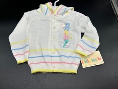 New VTG Quiltex Little Knits Cardigan Sweater Appliqué Stripes Sz 6 Months NWT
